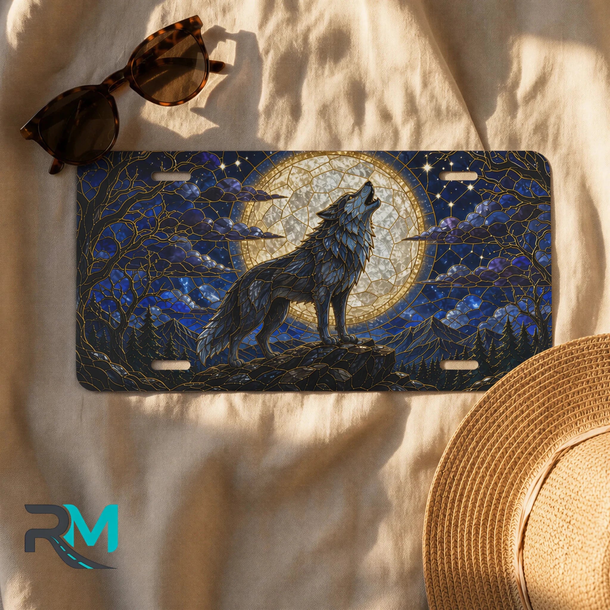 Howling Wolf Moon Night Forest Vanity Plate - Road Muse