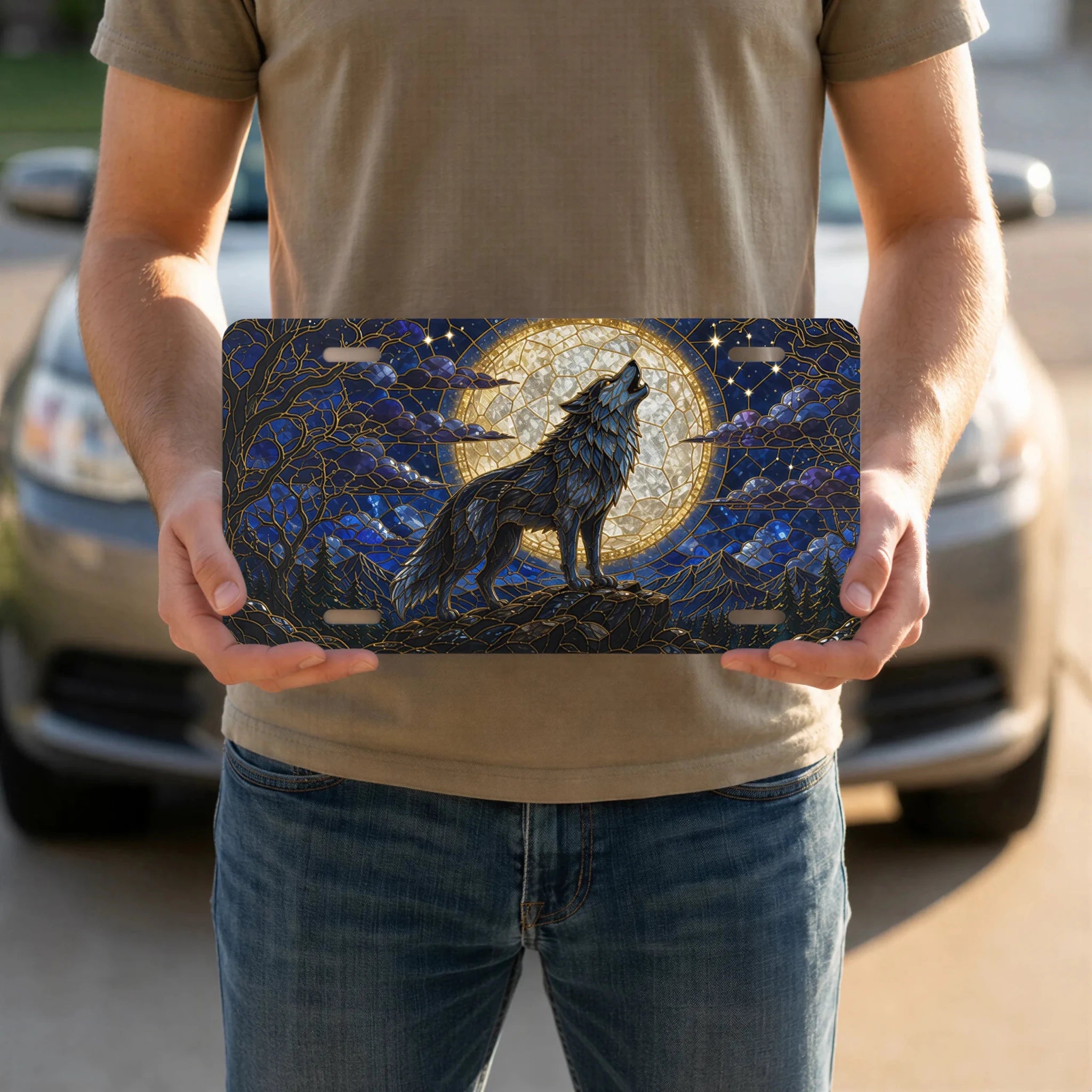 Howling Wolf Moon Night Forest Vanity Plate - Road Muse