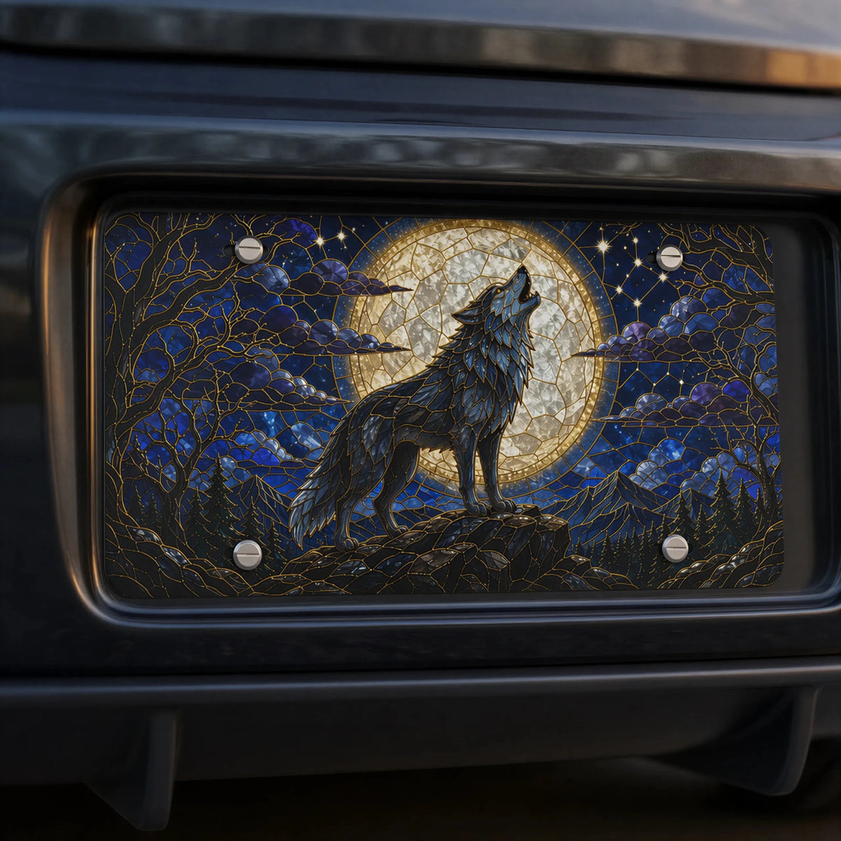 Howling Wolf Moon Night Forest Vanity Plate - Road Muse