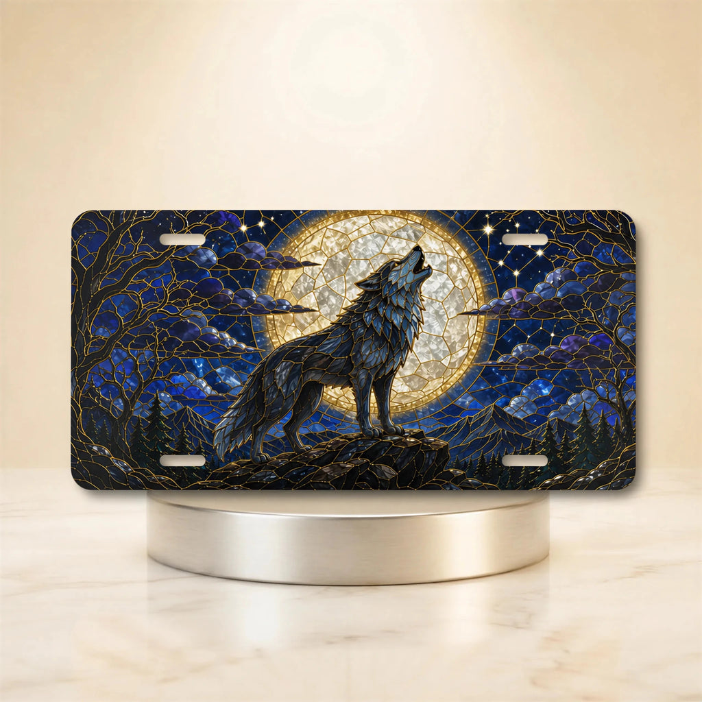 Howling Wolf Moon Night Forest Vanity Plate - Road Muse
