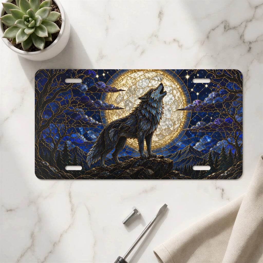 Howling Wolf Moon Night Forest Vanity Plate - Road Muse