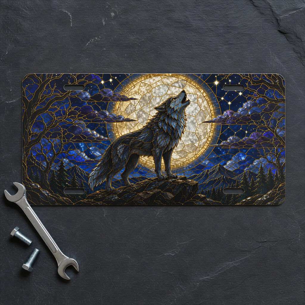 Howling Wolf Moon Night Forest Vanity Plate - Road Muse