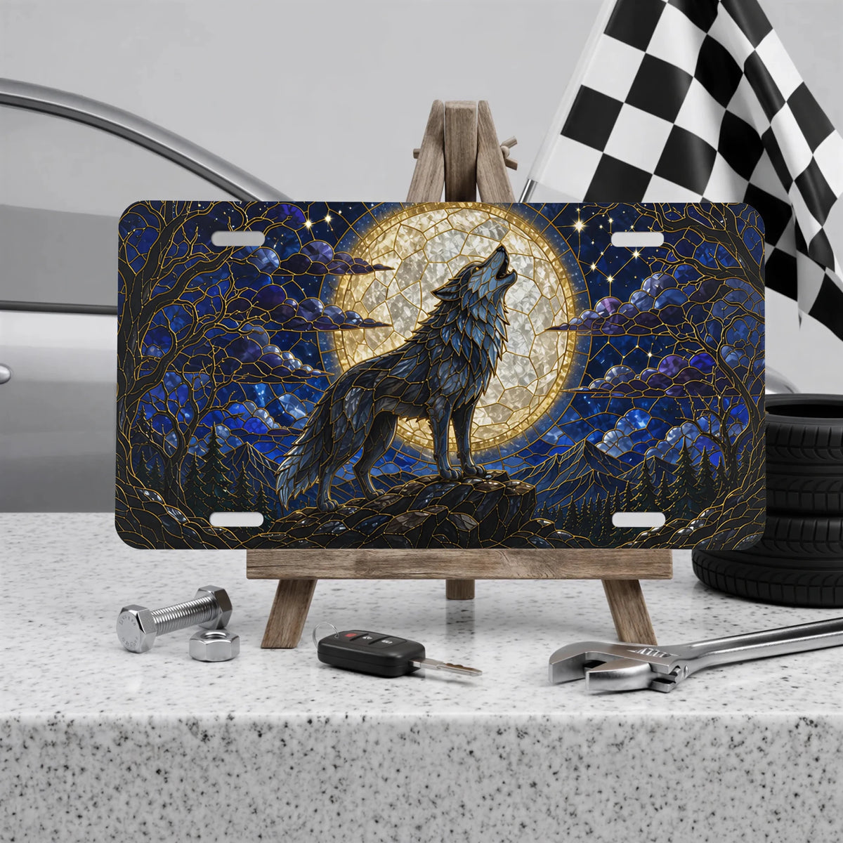 Howling Wolf Moon Night Forest Vanity Plate - Road Muse