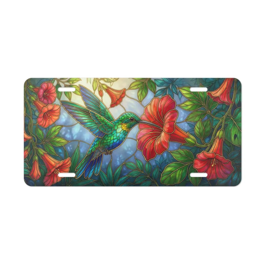 Hummingbird and Hibiscus Vanity Plate - Road Muse