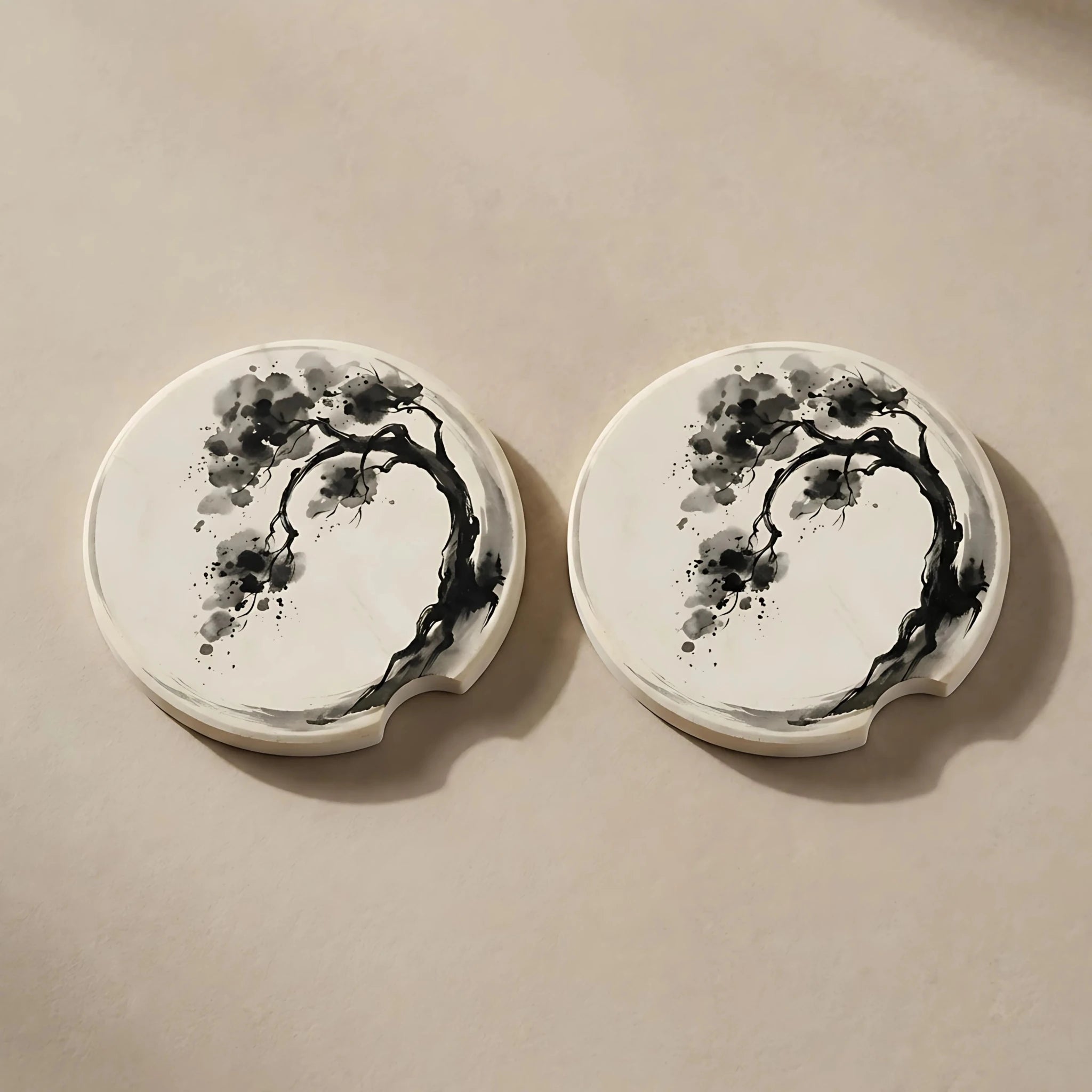 Ink Brush Bonsai Car Coasters Set - Road Muse