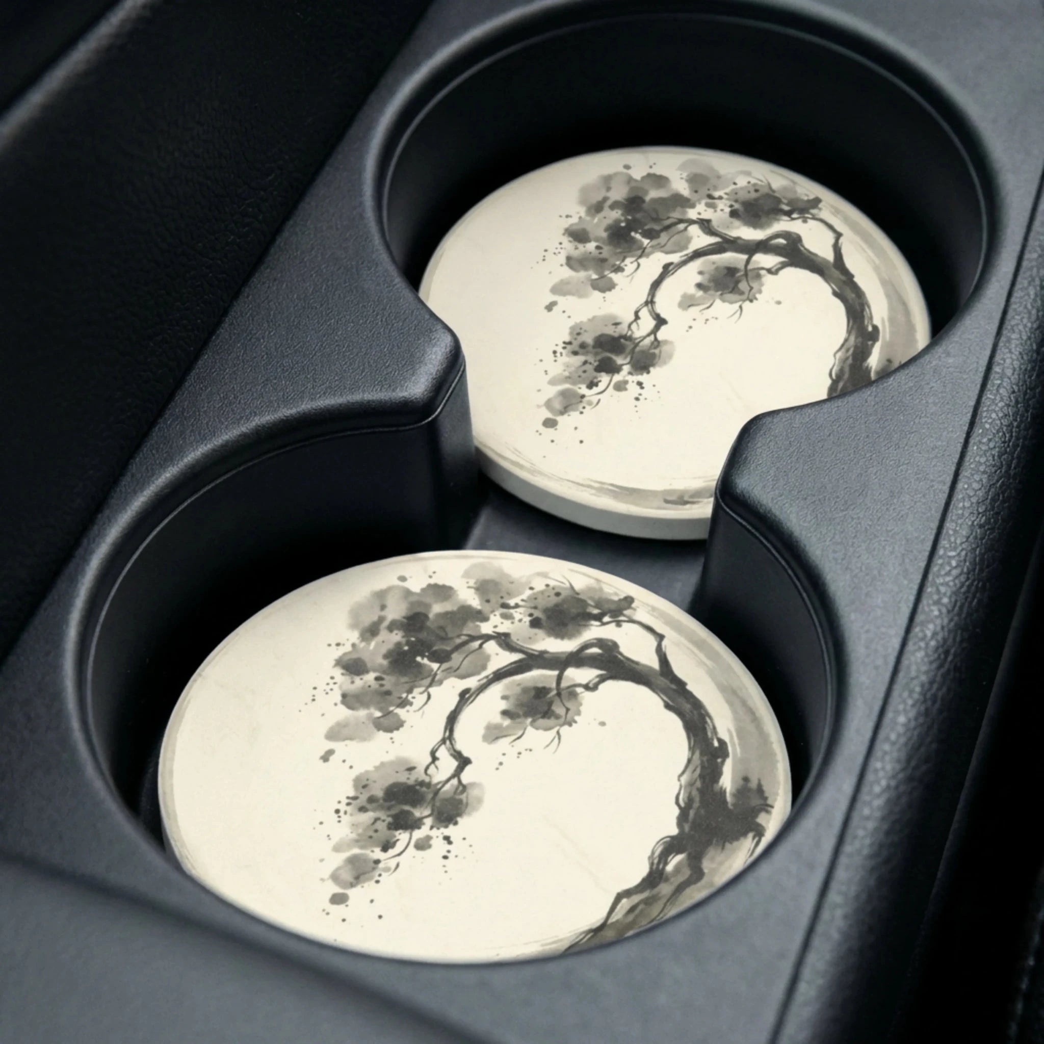 Ink Brush Bonsai Car Coasters Set - Road Muse