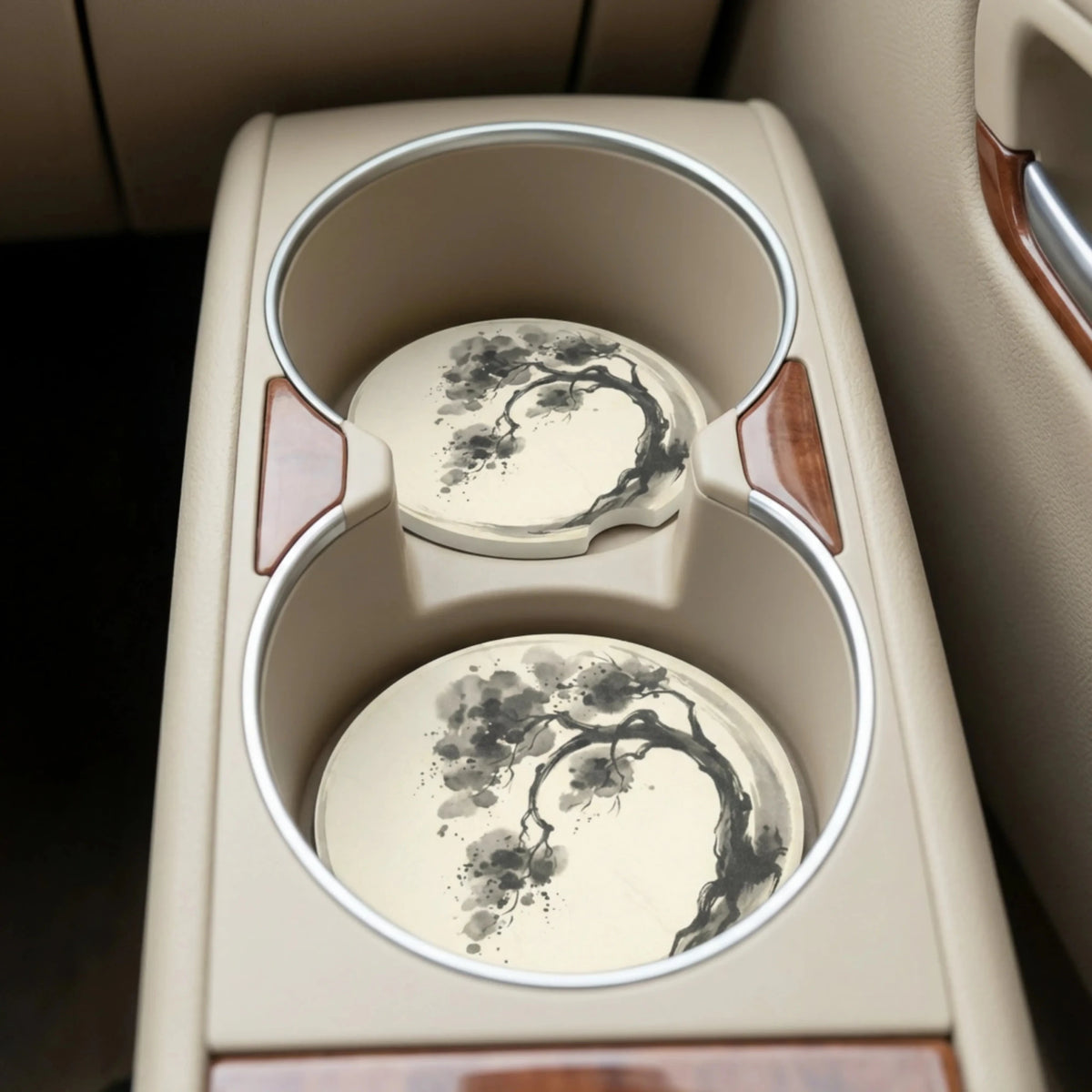 Ink Brush Bonsai Car Coasters Set - Road Muse