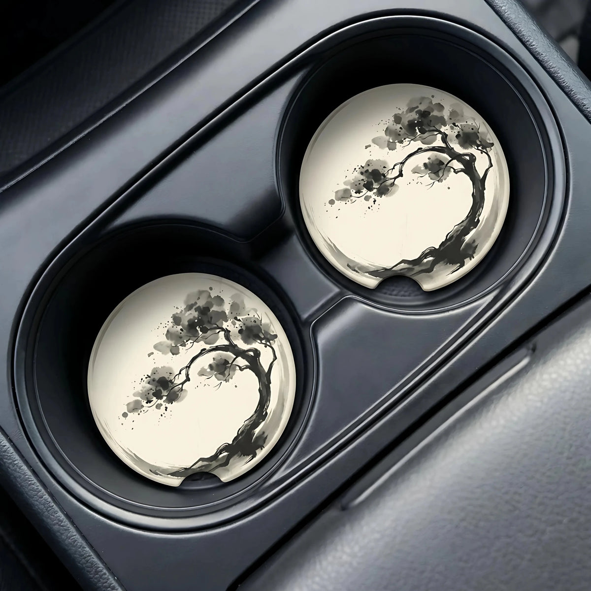 Ink Brush Bonsai Car Coasters Set - Road Muse
