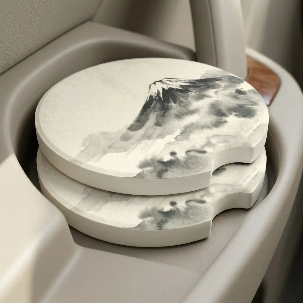 Ink Wash Mountain Soapstone Car Coasters Set - Road Muse