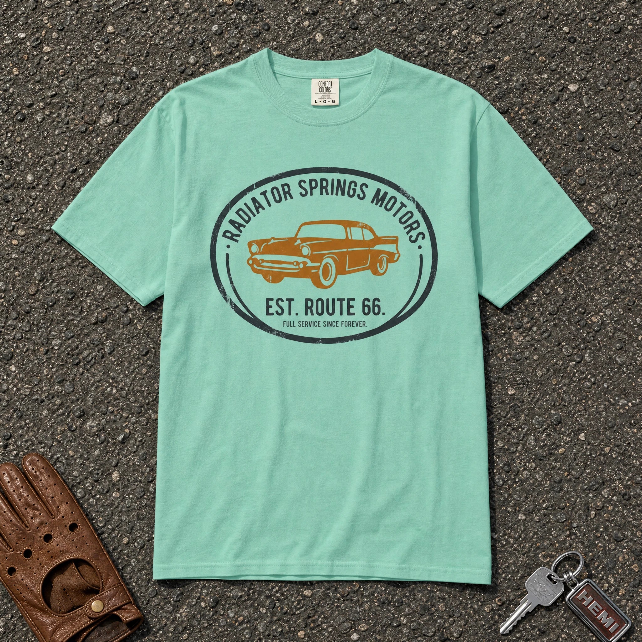 island reef radiator springs route 66 retro tshirt - vintage motor club comfort colors tee