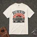 ivory built for the strip muscle car graphic tshirt — vintage sunburst comfort colors tee
