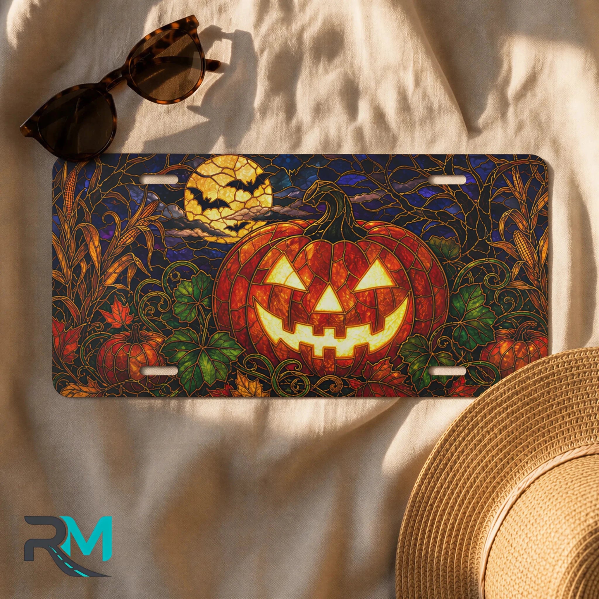 Jack-o'-Lantern Pumpkin Halloween Vanity Plate - Road Muse