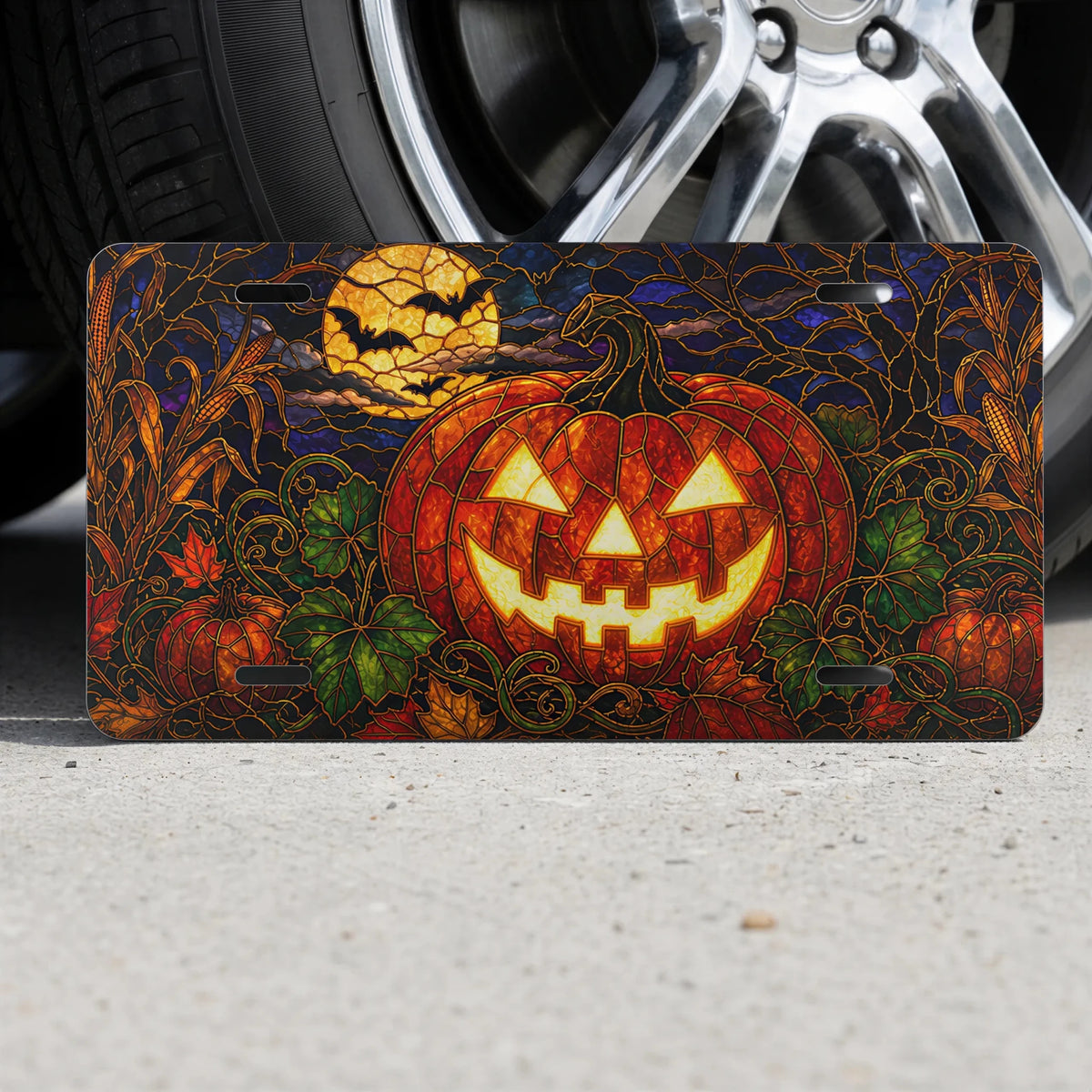 Jack-o'-Lantern Pumpkin Halloween Vanity Plate - Road Muse