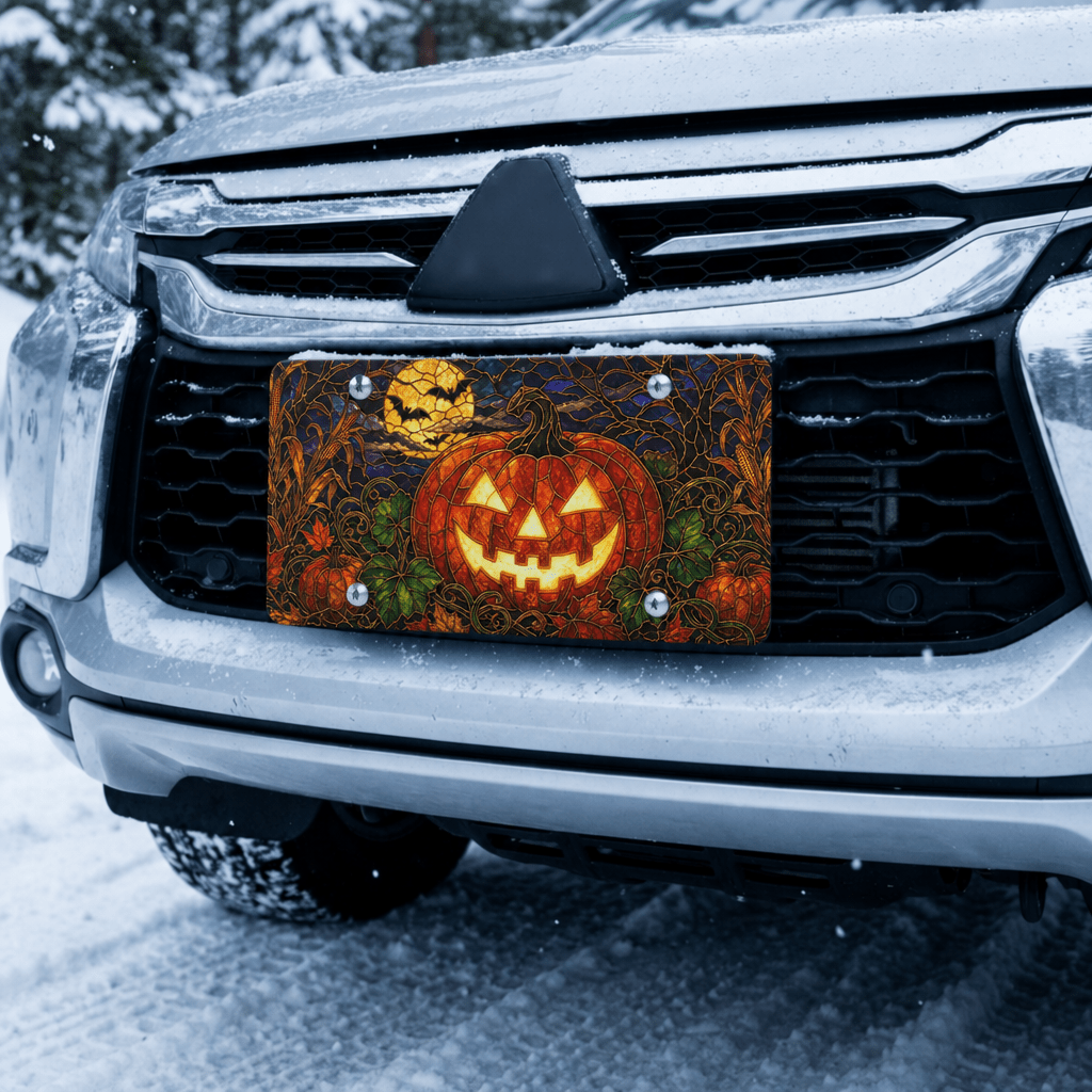 Jack-o'-Lantern Pumpkin Halloween Vanity Plate - Road Muse