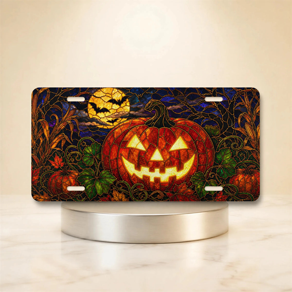 Jack-o'-Lantern Pumpkin Halloween Vanity Plate - Road Muse