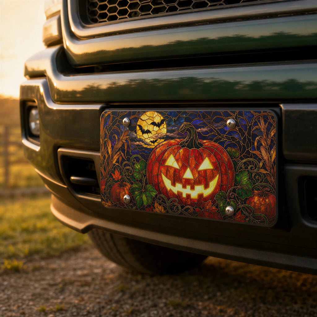 Jack-o'-Lantern Pumpkin Halloween Vanity Plate - Road Muse