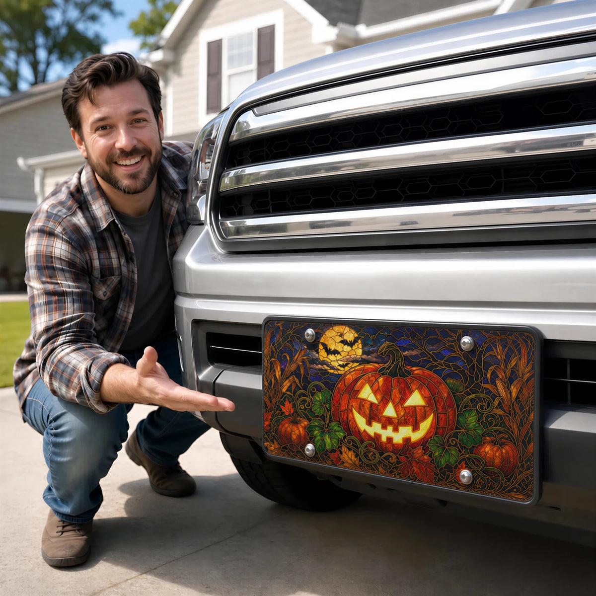 Jack-o'-Lantern Pumpkin Halloween Vanity Plate - Road Muse