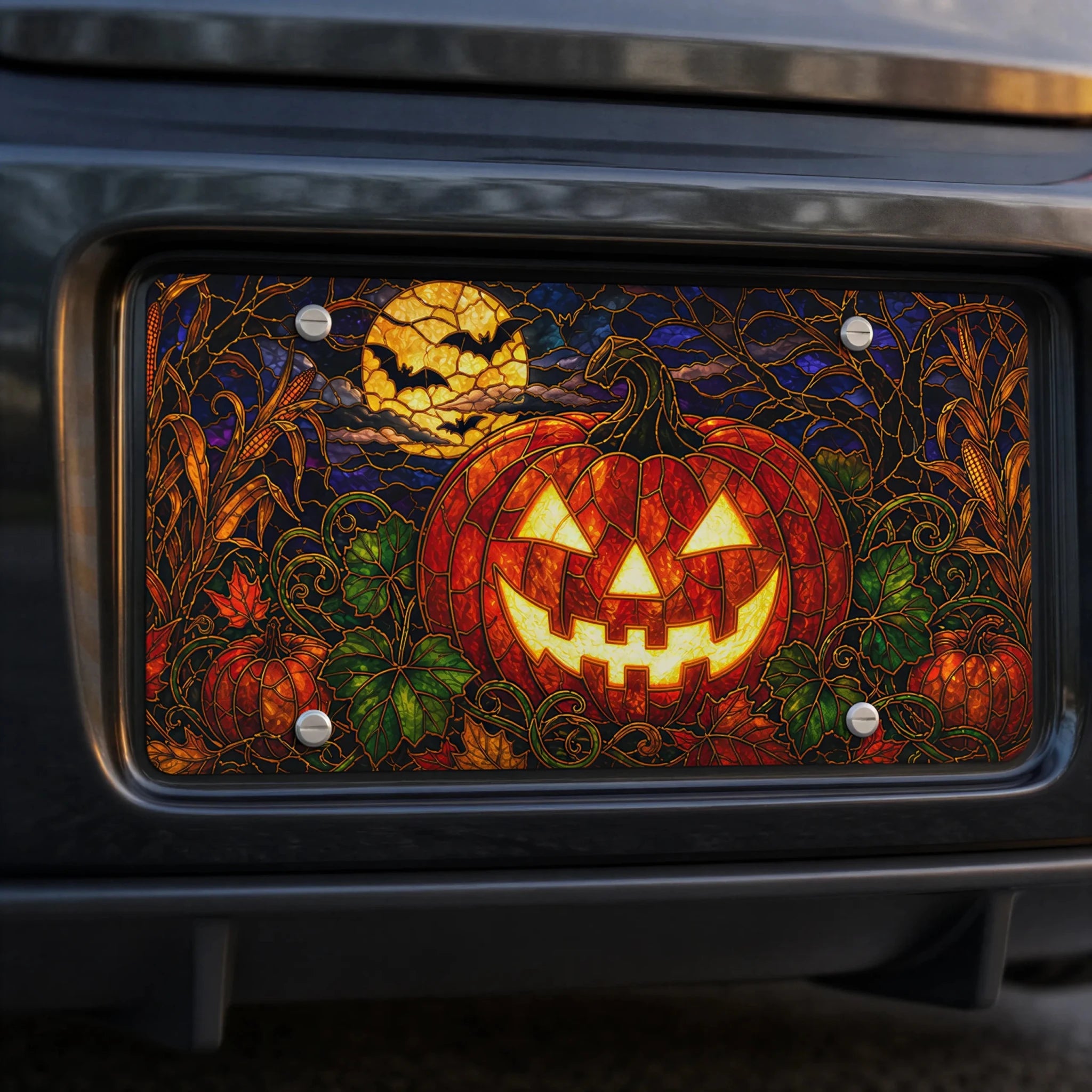 Jack-o'-Lantern Pumpkin Halloween Vanity Plate - Road Muse