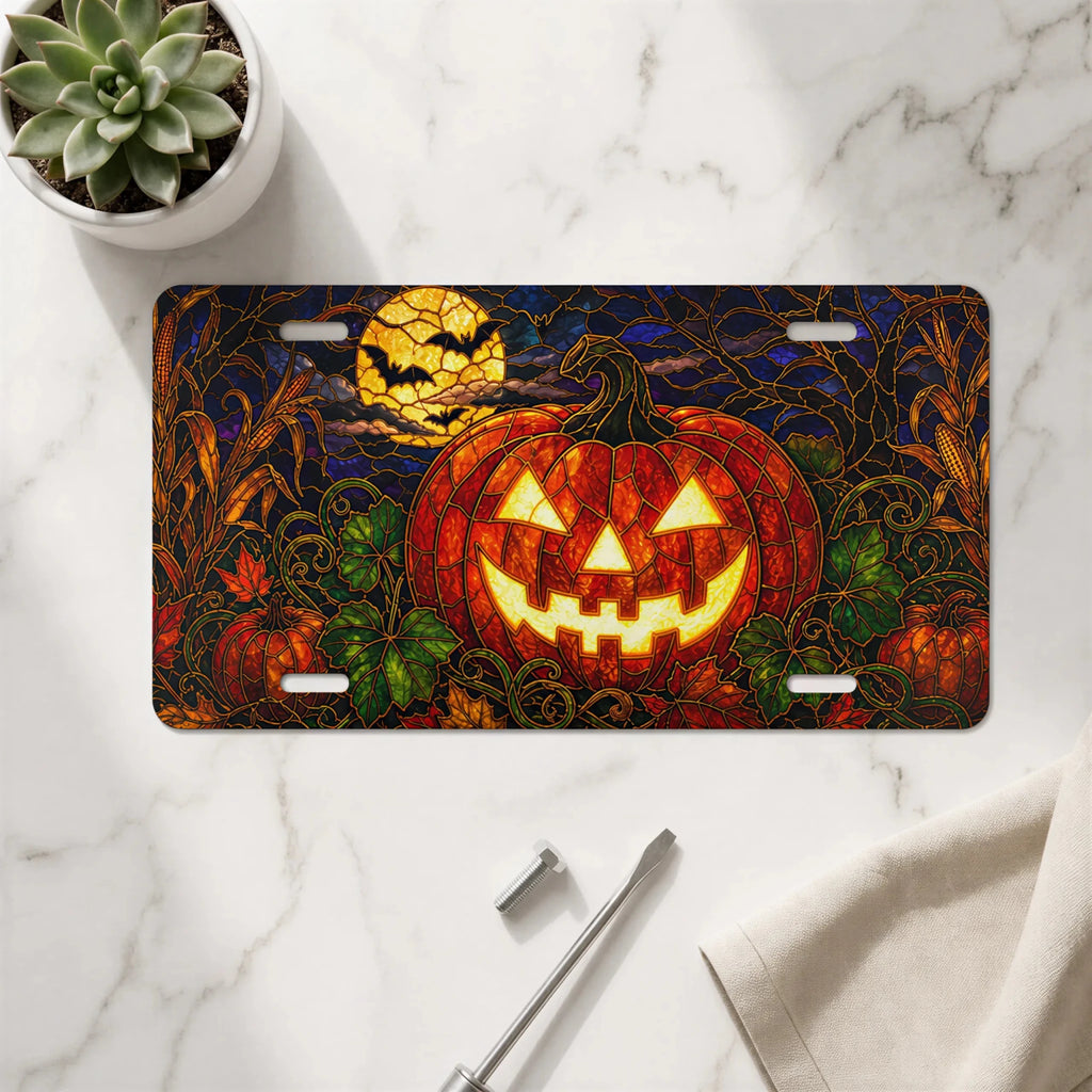 Jack-o'-Lantern Pumpkin Halloween Vanity Plate - Road Muse