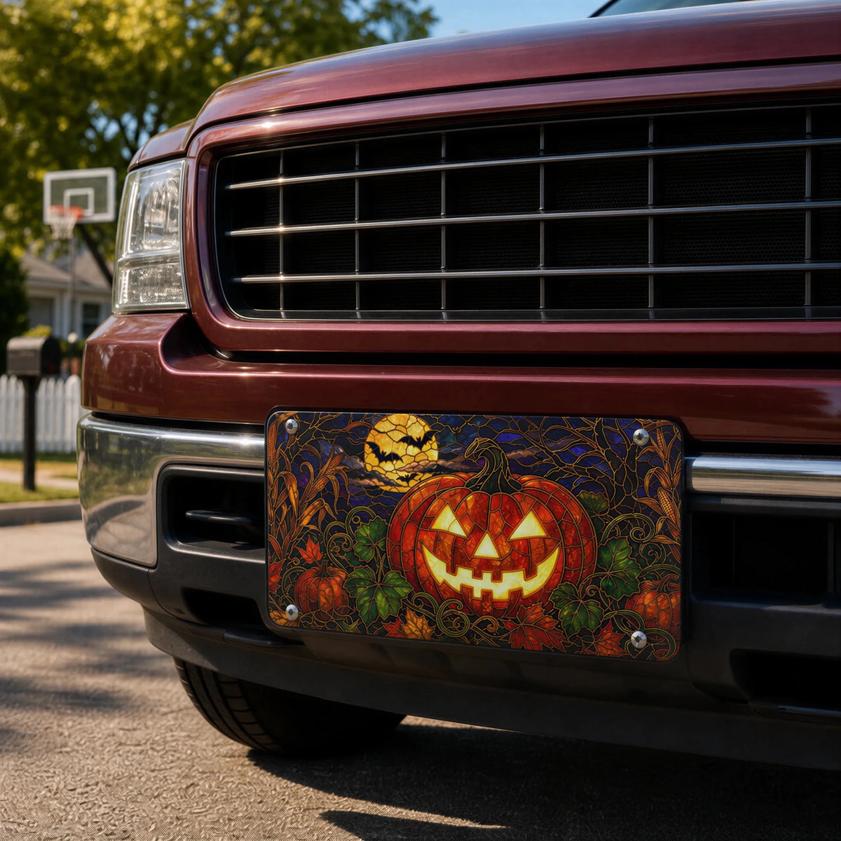 Jack-o'-Lantern Pumpkin Halloween Vanity Plate - Road Muse