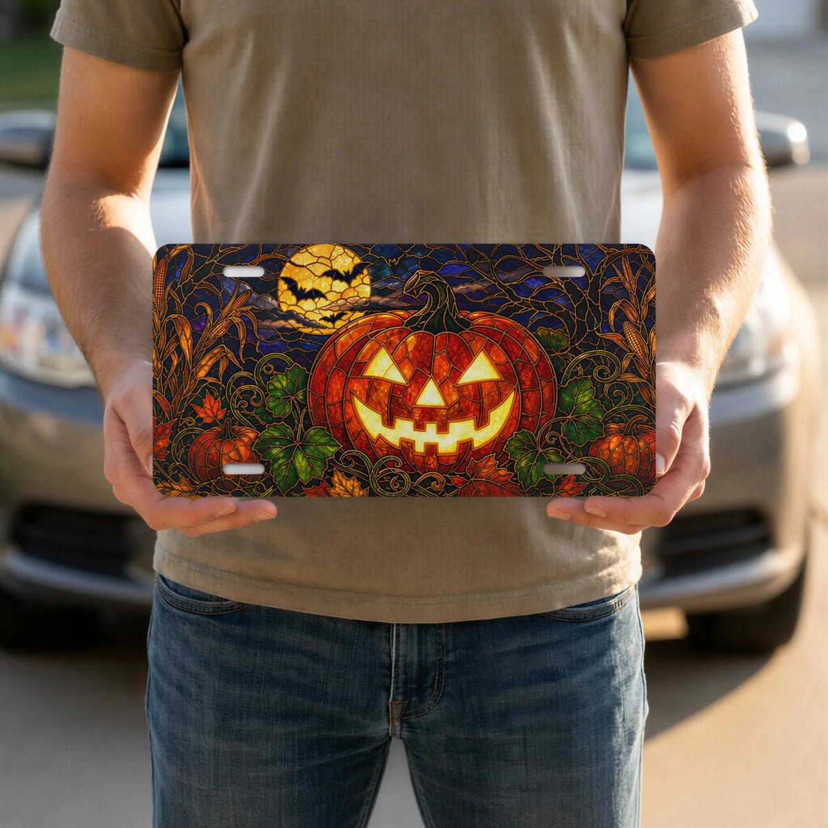 Jack-o'-Lantern Pumpkin Halloween Vanity Plate - Road Muse