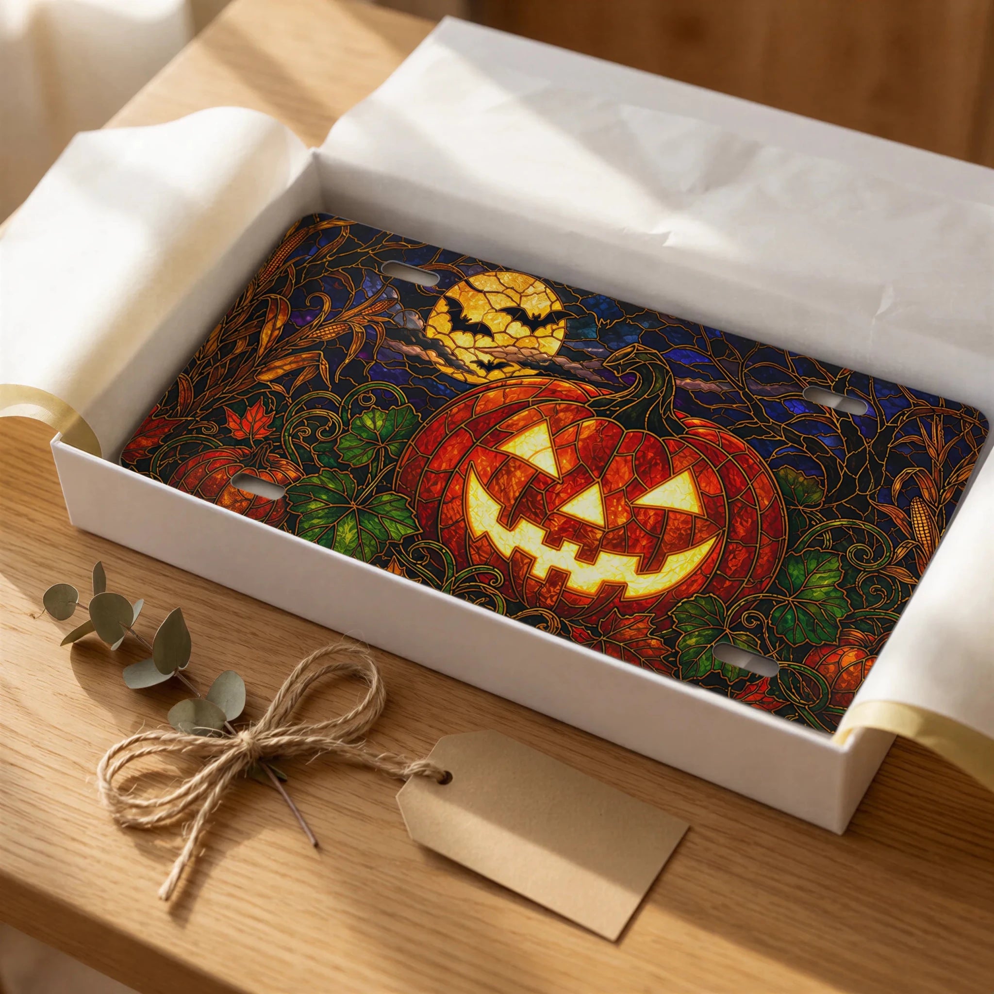 Jack-o'-Lantern Pumpkin Halloween Vanity Plate - Road Muse