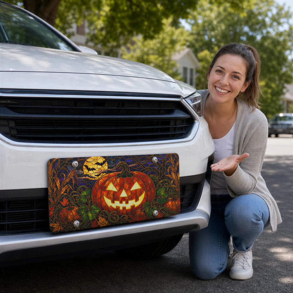 Jack-o'-Lantern Pumpkin Halloween Vanity Plate - Road Muse
