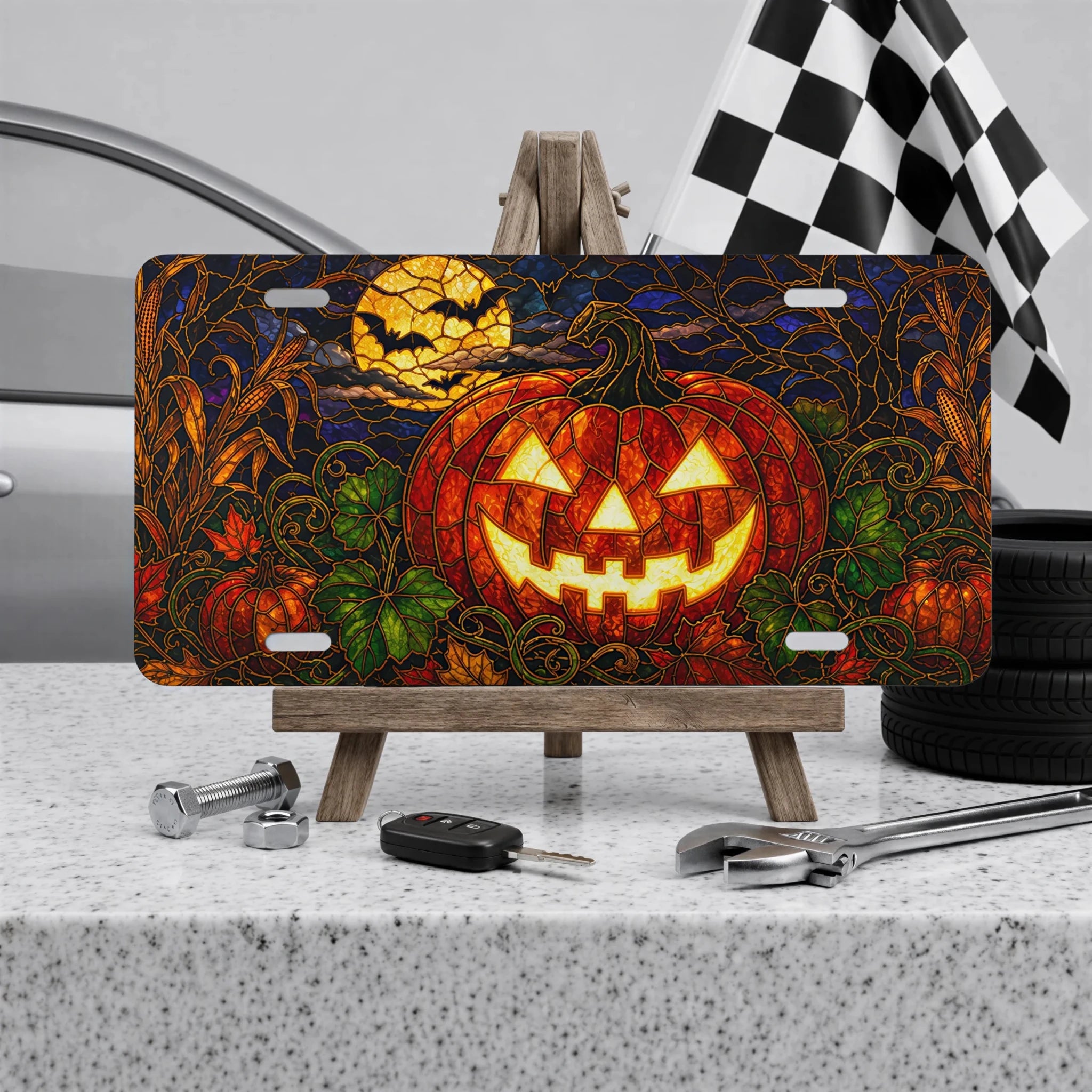 Jack-o'-Lantern Pumpkin Halloween Vanity Plate - Road Muse