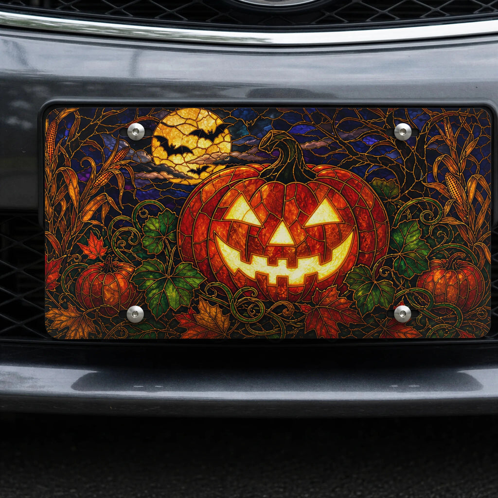 Jack-o'-Lantern Pumpkin Halloween Vanity Plate - Road Muse
