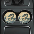 Japanese Wave Dragon Car Coasters Set - Road Muse
