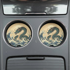 Japanese Wave Dragon Car Coasters Set - Road Muse