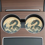 Japanese Wave Dragon Car Coasters Set - Road Muse