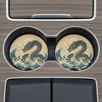 Japanese Wave Dragon Car Coasters Set - Road Muse