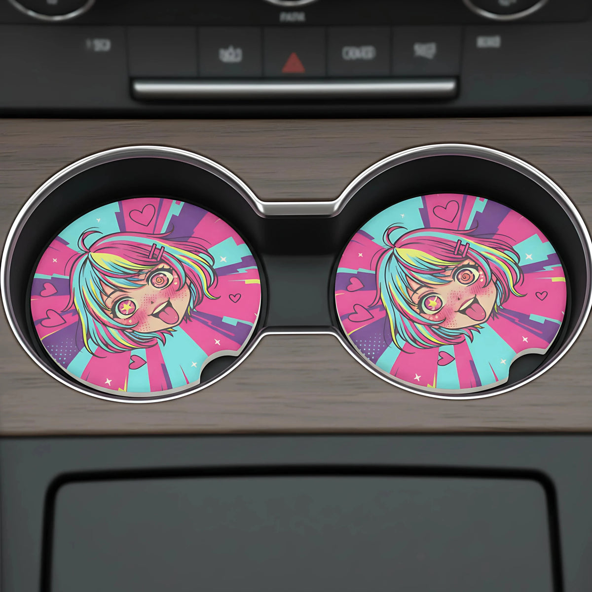Kawaii Anime Girl Hearts Car Coasters Set - Road Muse
