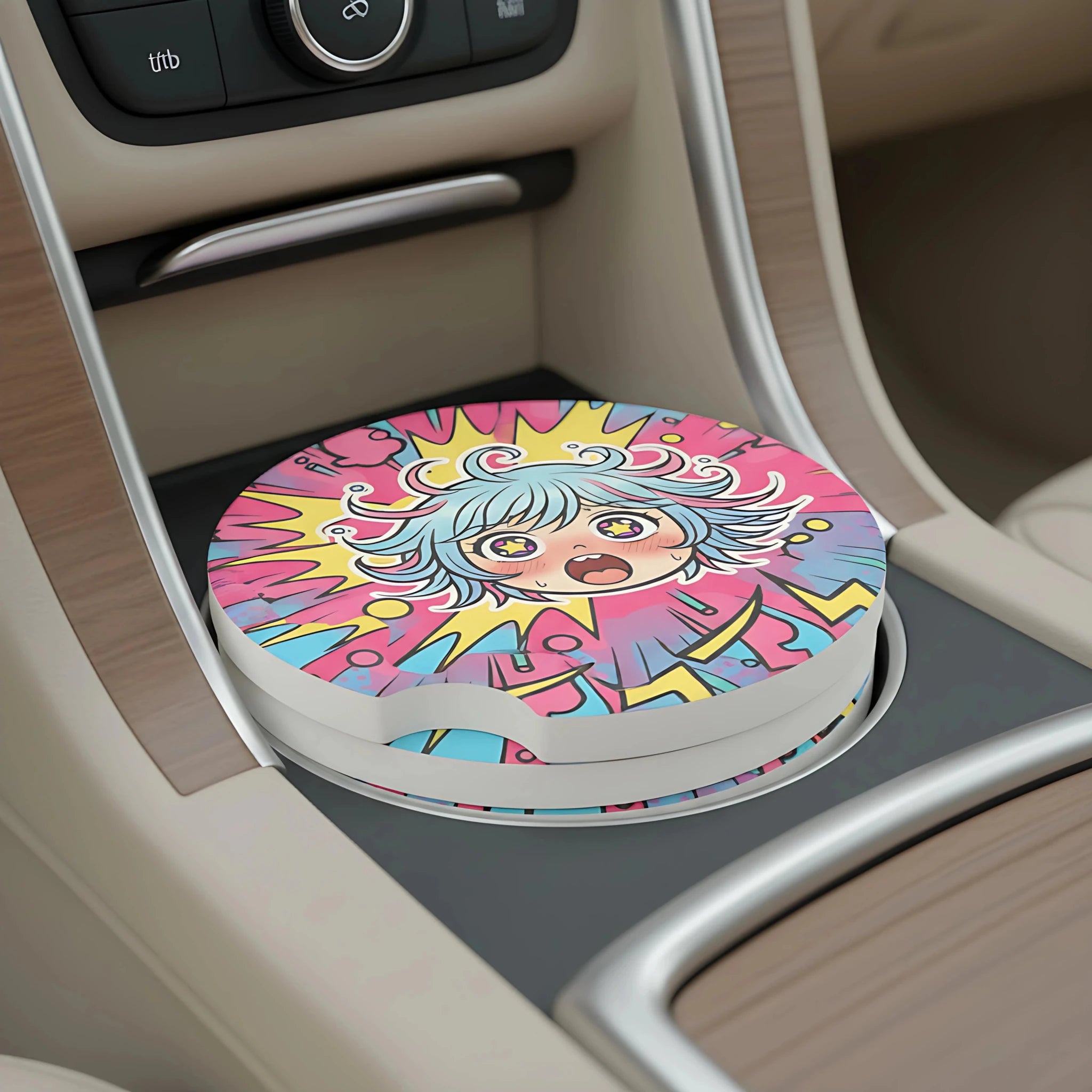 Kawaii Shock Anime Face Car Coasters Set - Road Muse