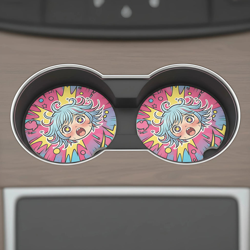 Kawaii Shock Anime Face Car Coasters Set - Road Muse