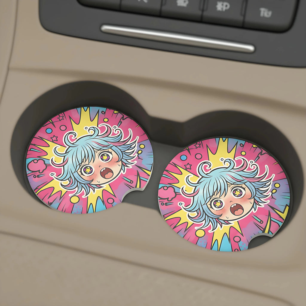 Kawaii Shock Anime Face Car Coasters Set - Road Muse
