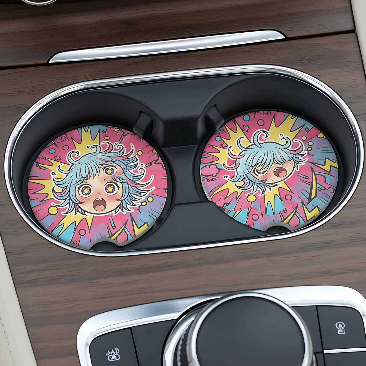 Kawaii Shock Anime Face Car Coasters Set - Road Muse