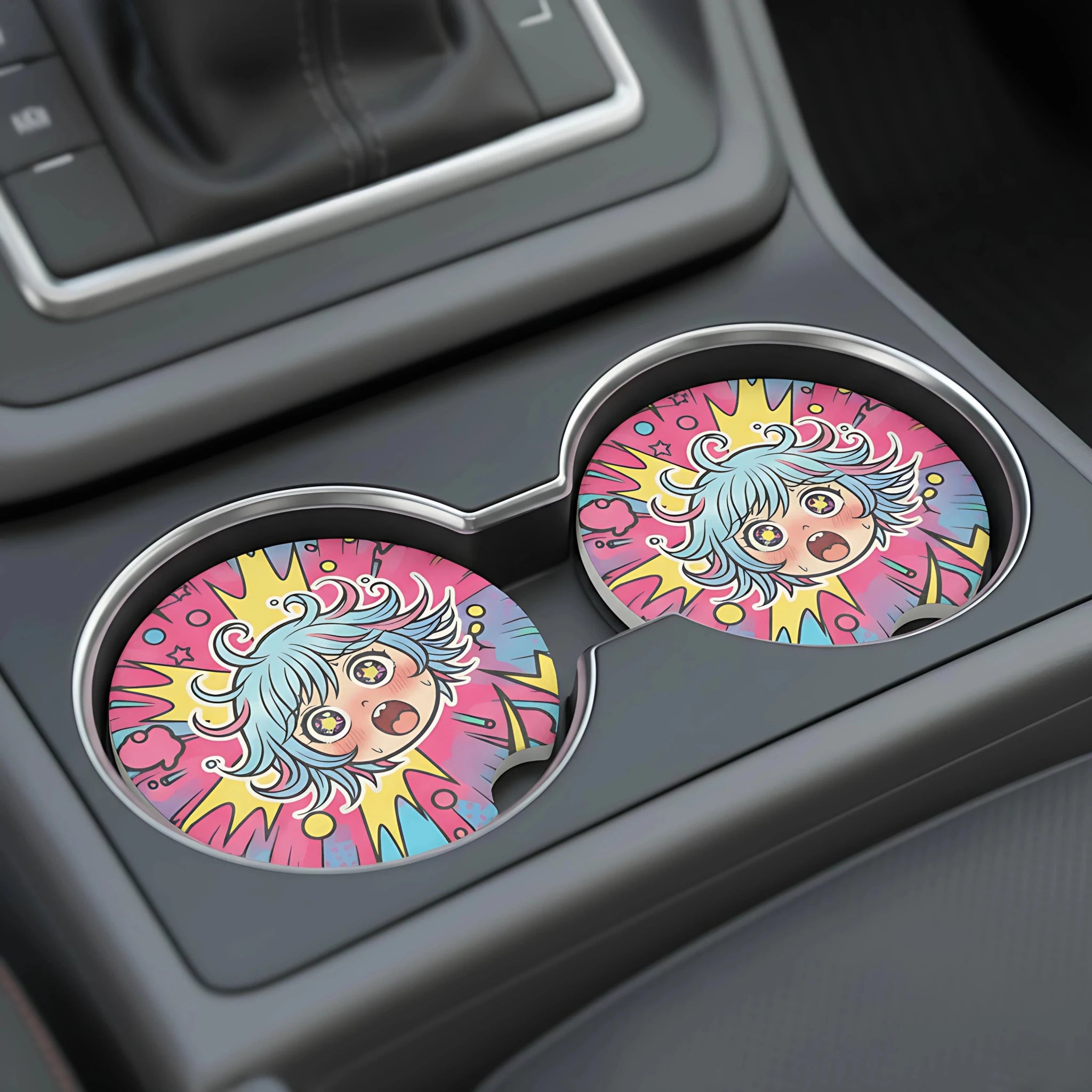 Kawaii Shock Anime Face Car Coasters Set - Road Muse