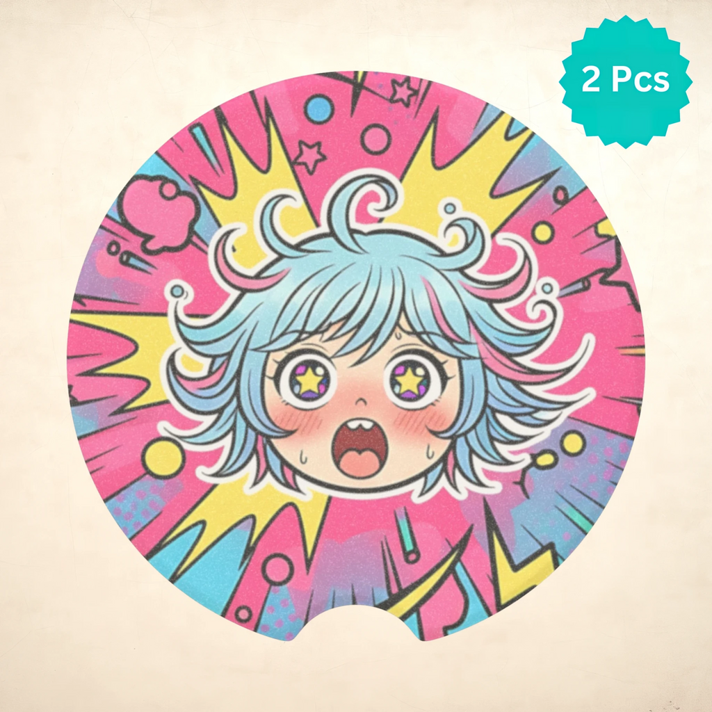 Kawaii Shock Anime Face Car Coasters Set - Road Muse