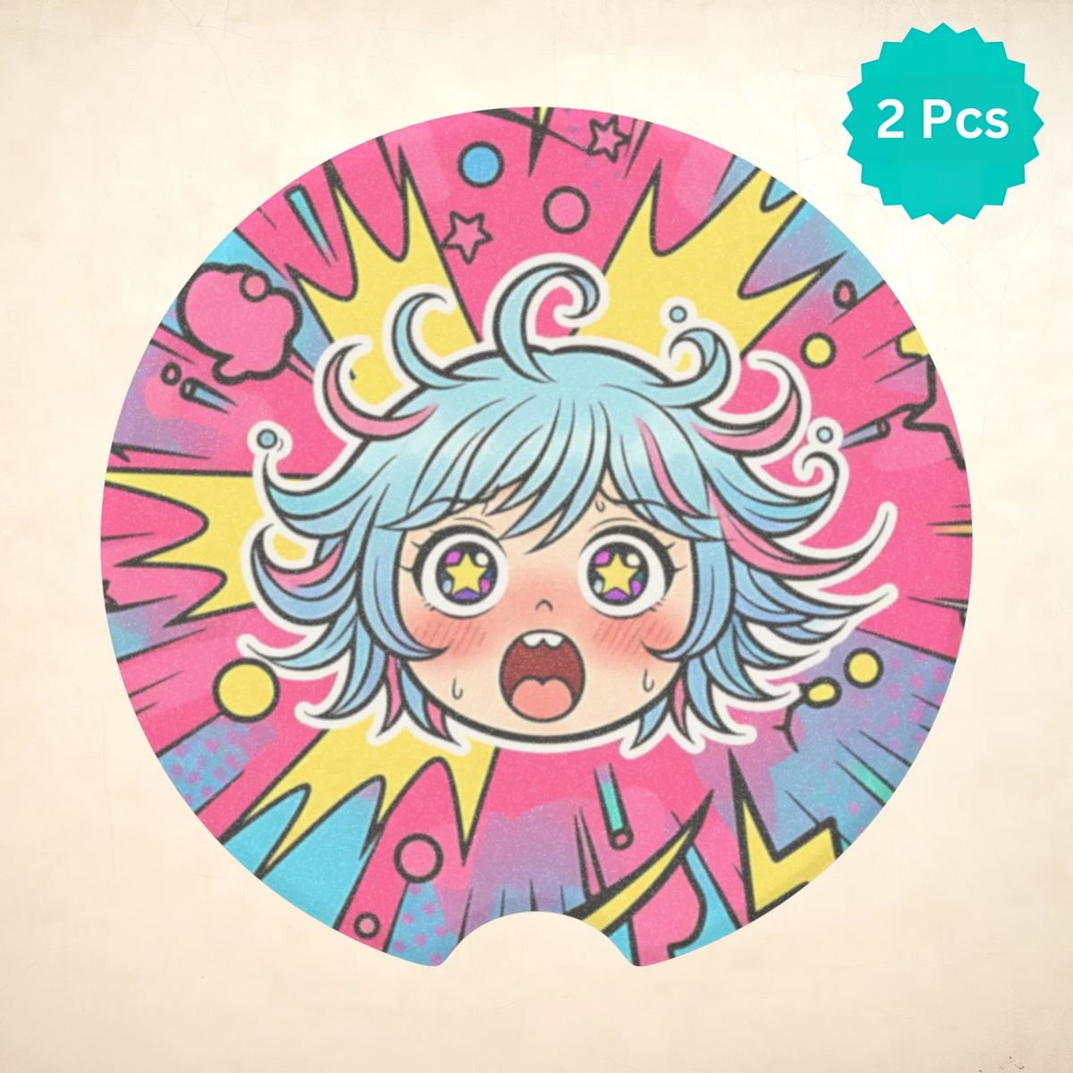 Kawaii Shock Anime Face Car Coasters Set - Road Muse