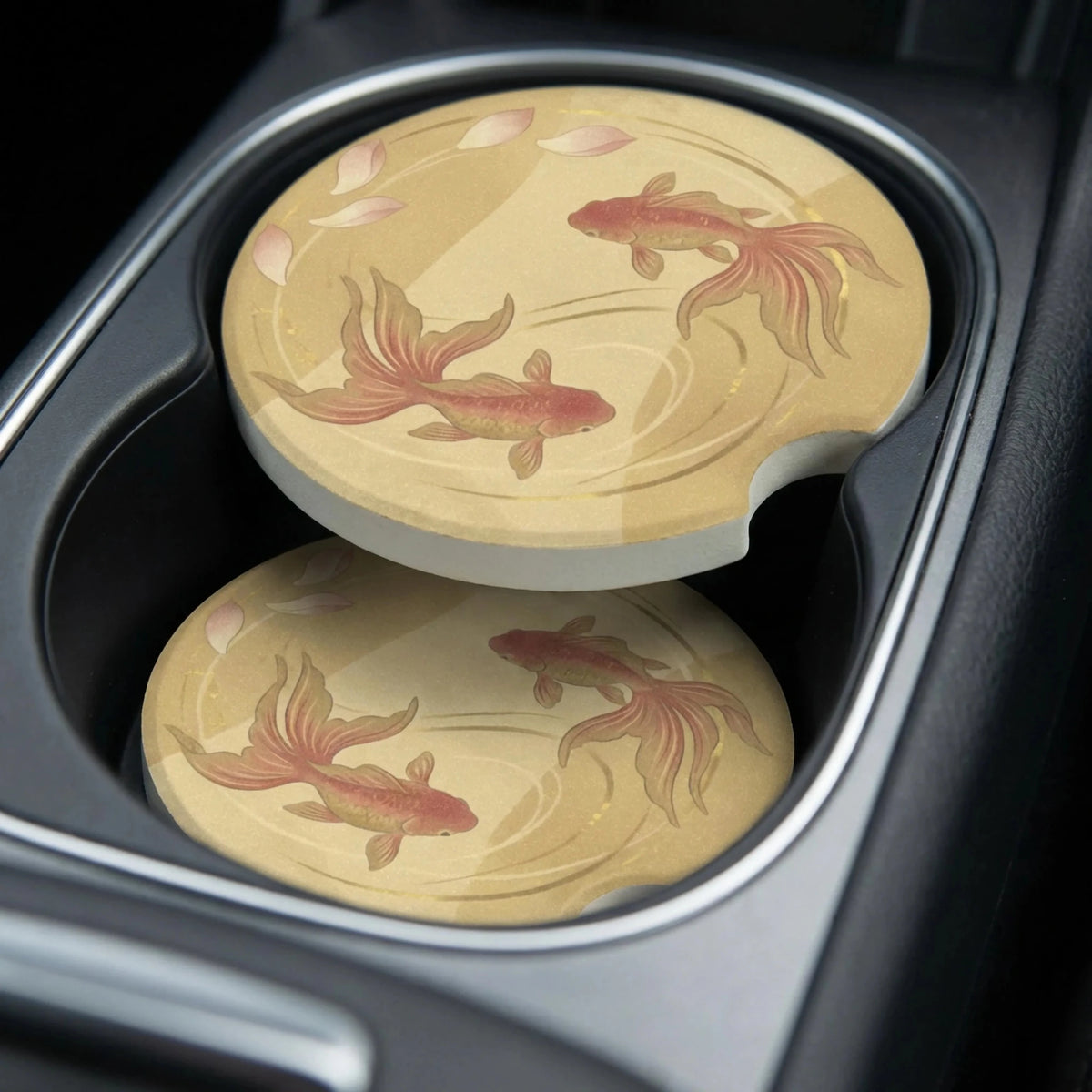 Koi Fish Illustration Car Coasters Set - Road Muse