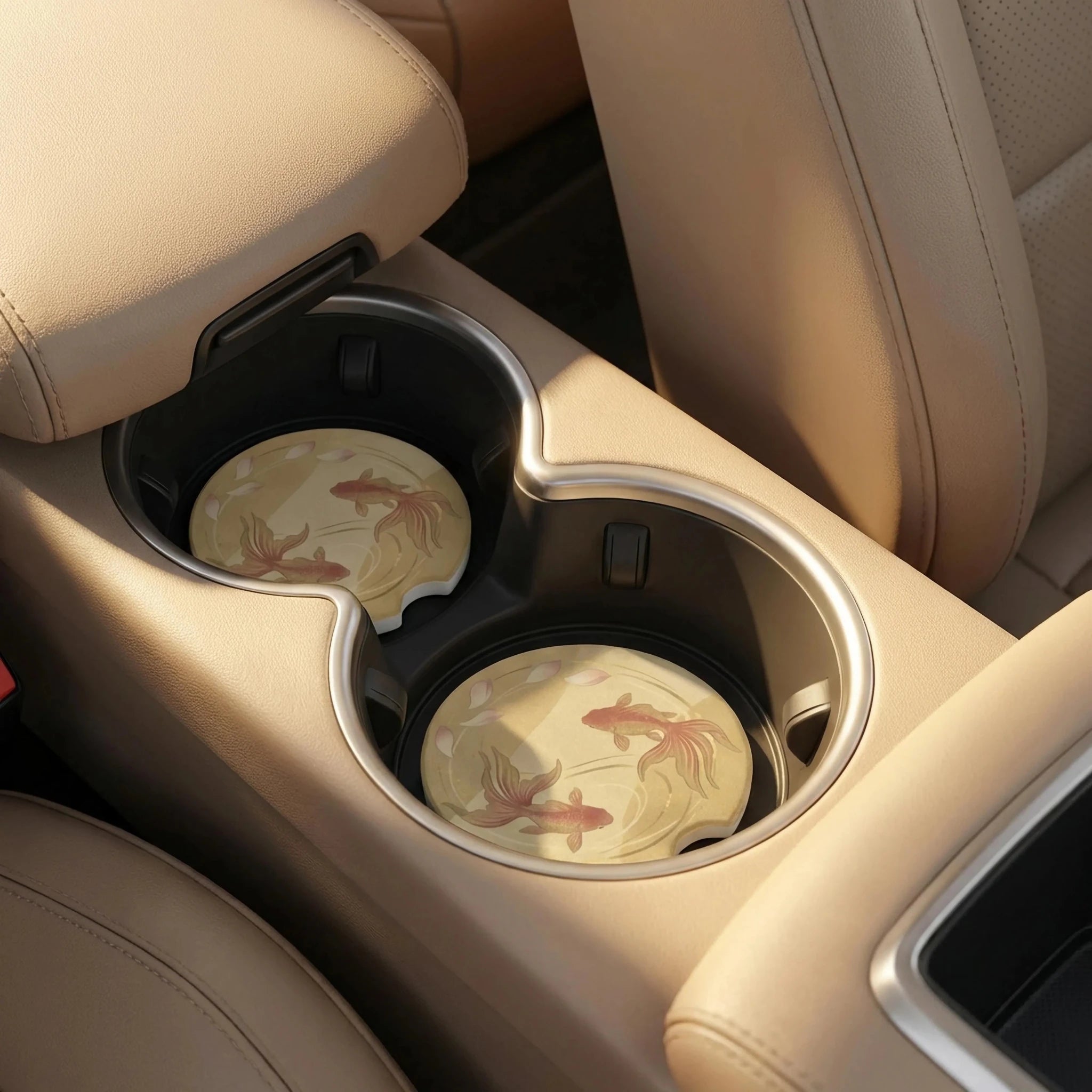 Koi Fish Illustration Car Coasters Set - Road Muse
