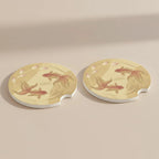 Koi Fish Illustration Car Coasters Set - Road Muse