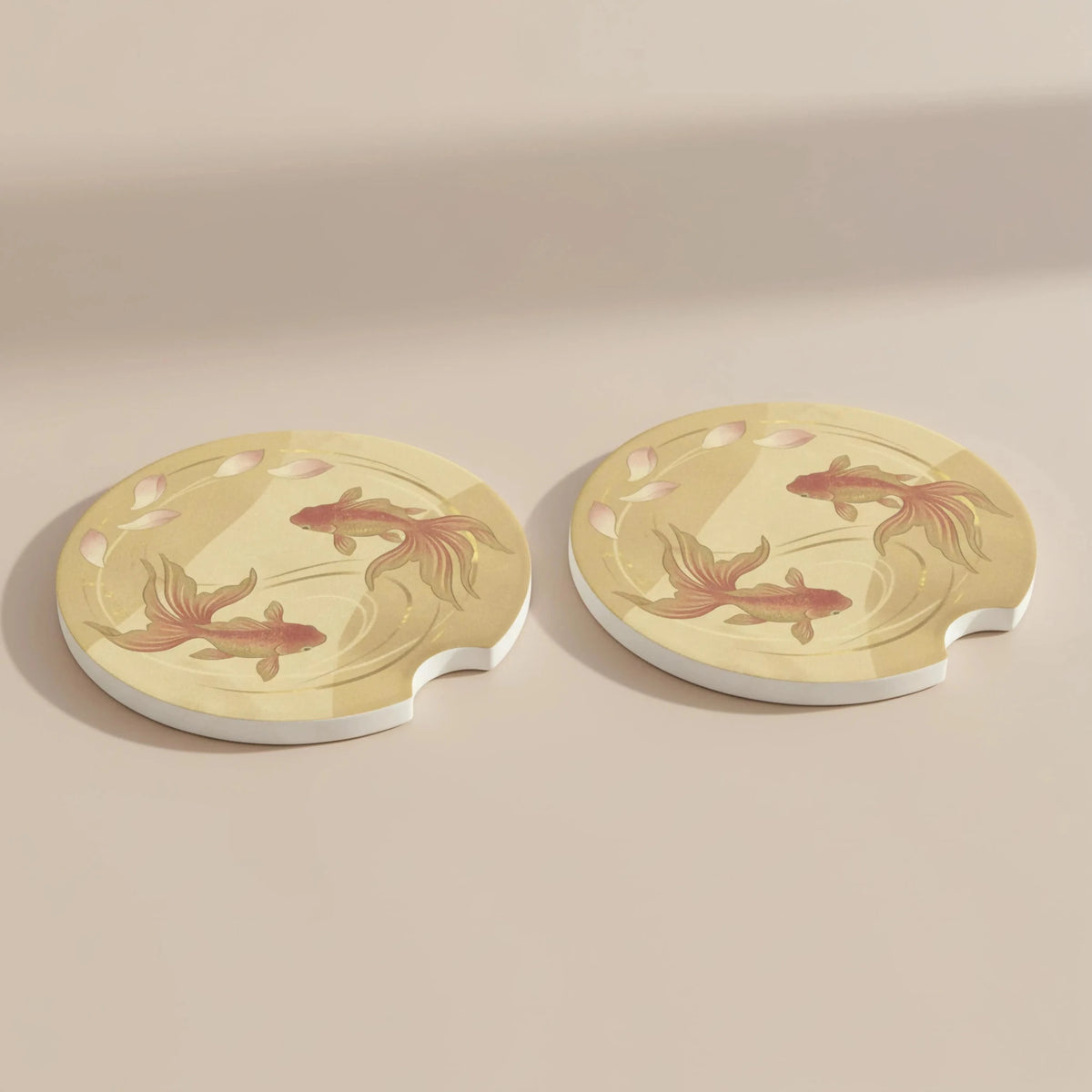 Koi Fish Illustration Car Coasters Set - Road Muse