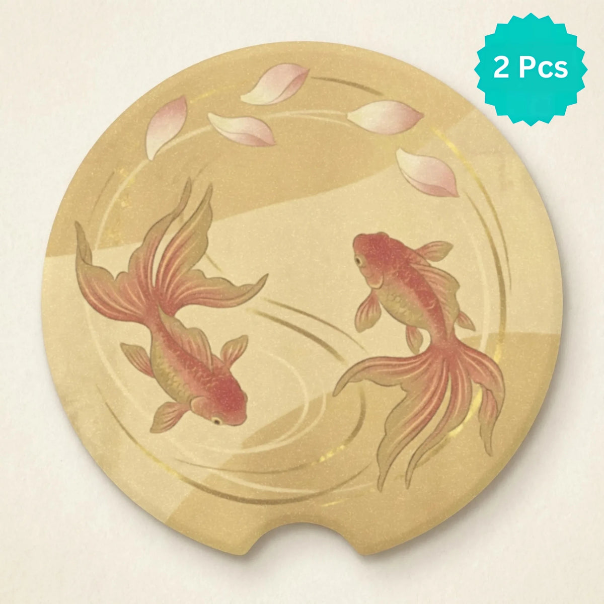 Koi Fish Illustration Car Coasters Set - Road Muse