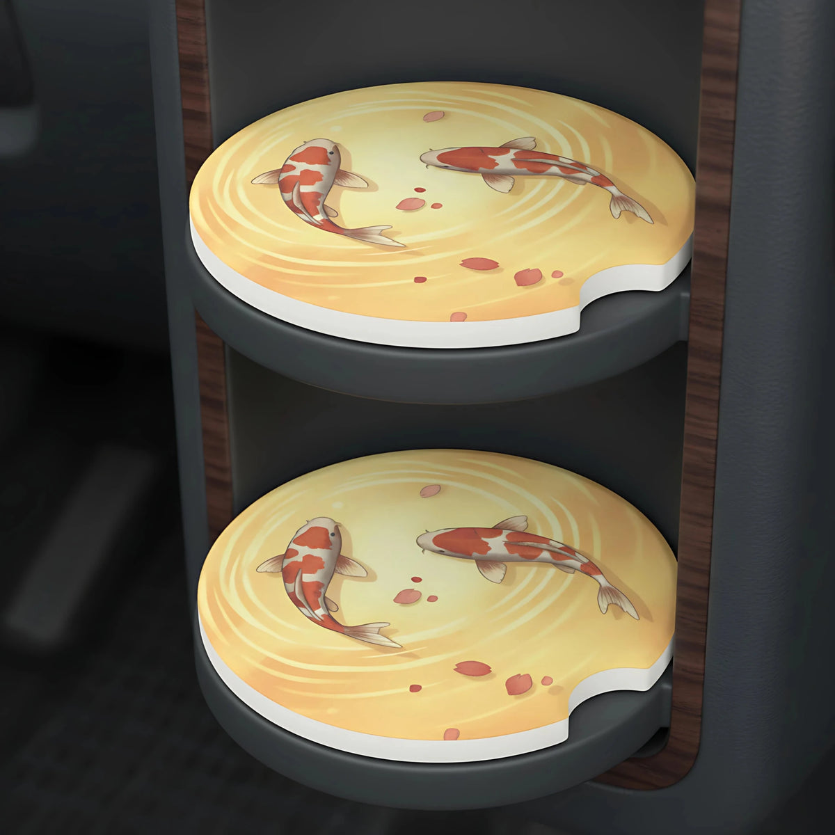 Koi Fish Pond Car Coasters Set - Road Muse