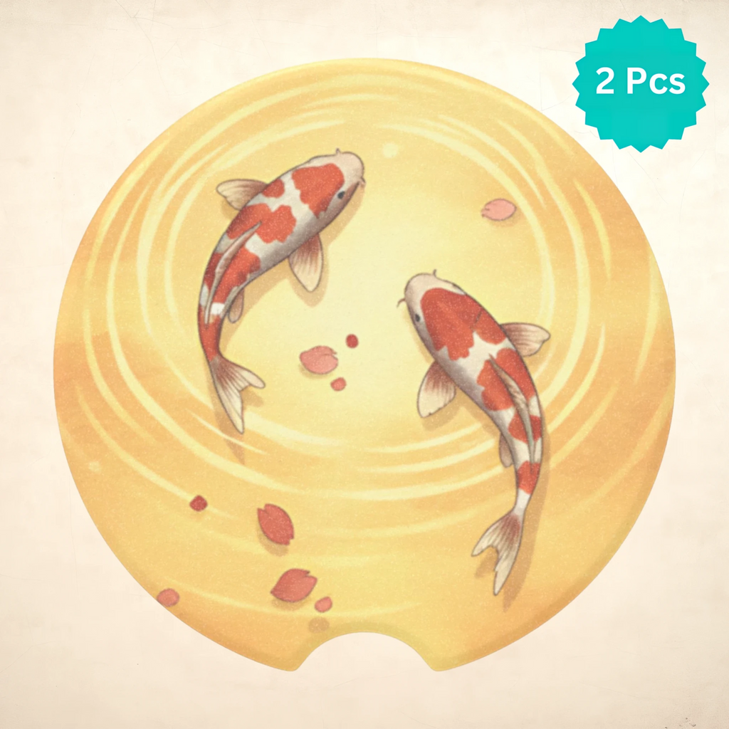 Koi Fish Pond Car Coasters Set - Road Muse