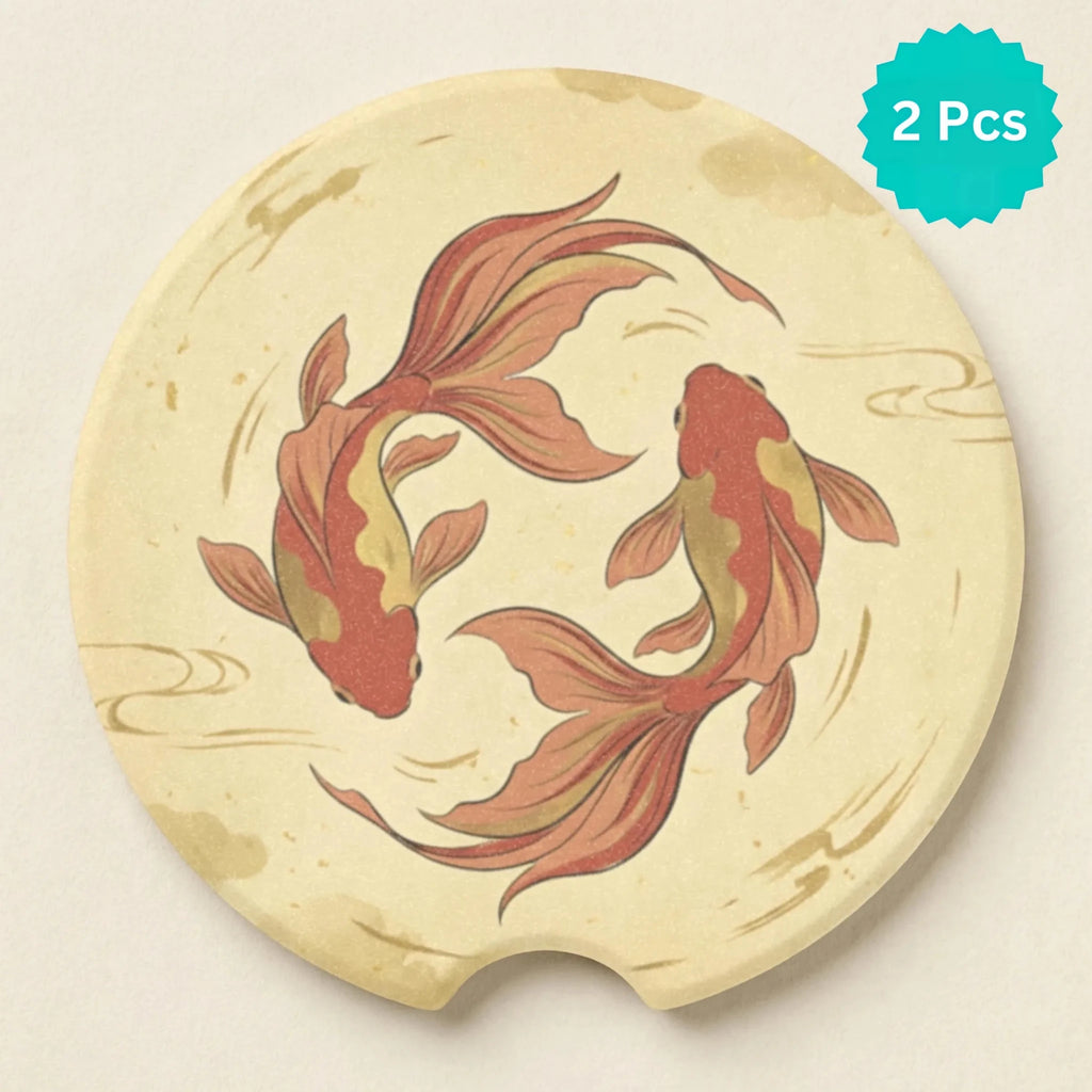Koi Fish Soapstone Car Coasters Set - Road Muse