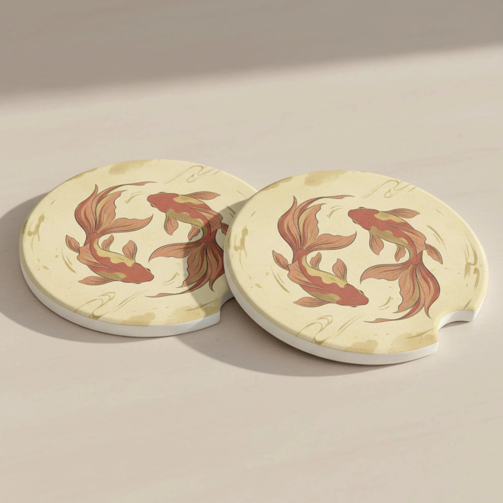 Koi Fish Soapstone Car Coasters Set - Road Muse